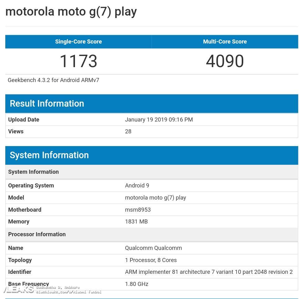 benchmark del Moto G7 Play