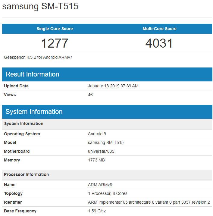Resultado en Geekbench nuevo tablet de Samsung