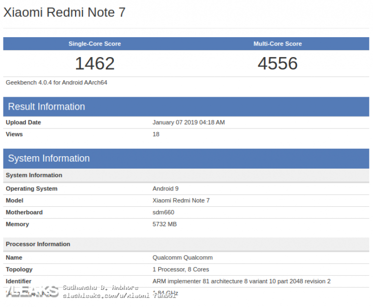 Benchmarks Xiaomi Redmi Note 7