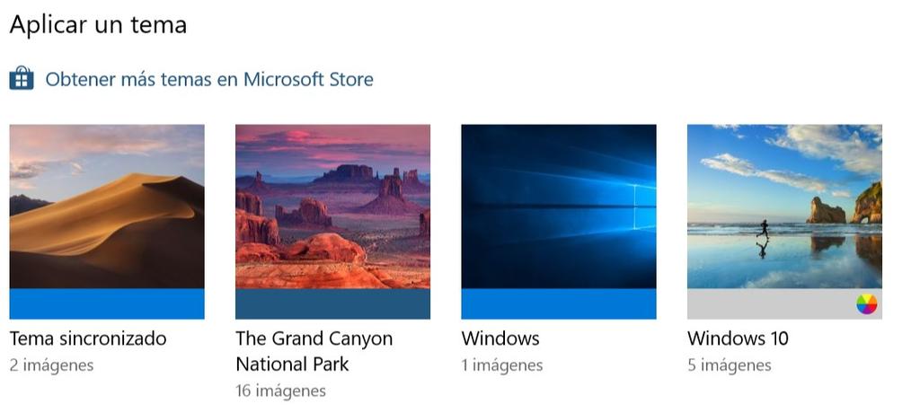 Temas instalados en Windows 10