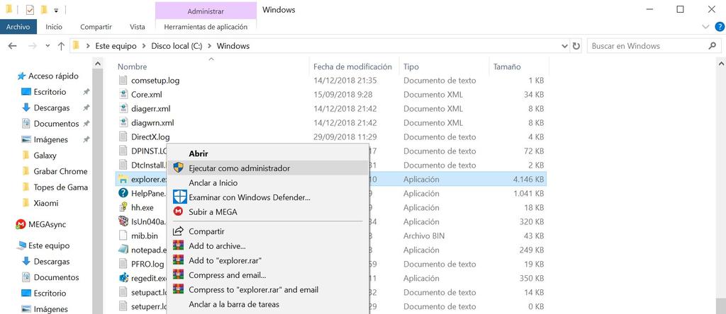 Ejecutar Explorador de archivos de Windows 10 como administrador