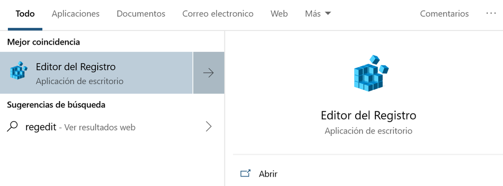 Editor de registro de Windows 10