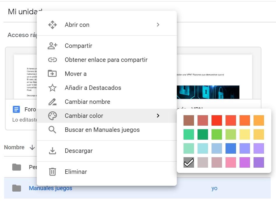 Cambiar color de carpeta en Google Drive