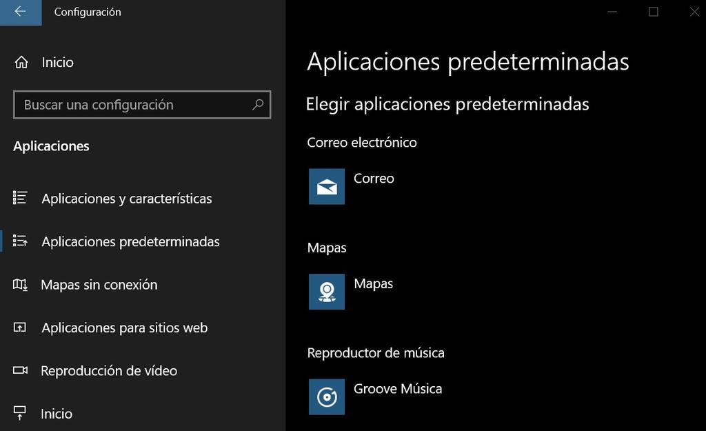 Aplicaciones predeterminadas en Windows 10