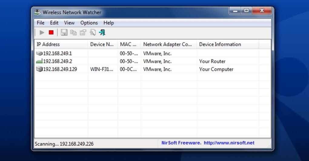 Aplicación Nirsoft Wireless Network Watcher para Windows