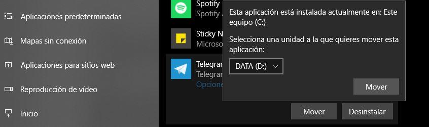 Mover aplicaciones en Windows 10