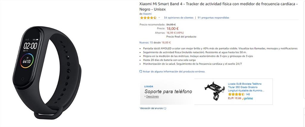 Xiaomi Mi Band 4 en Amazon
