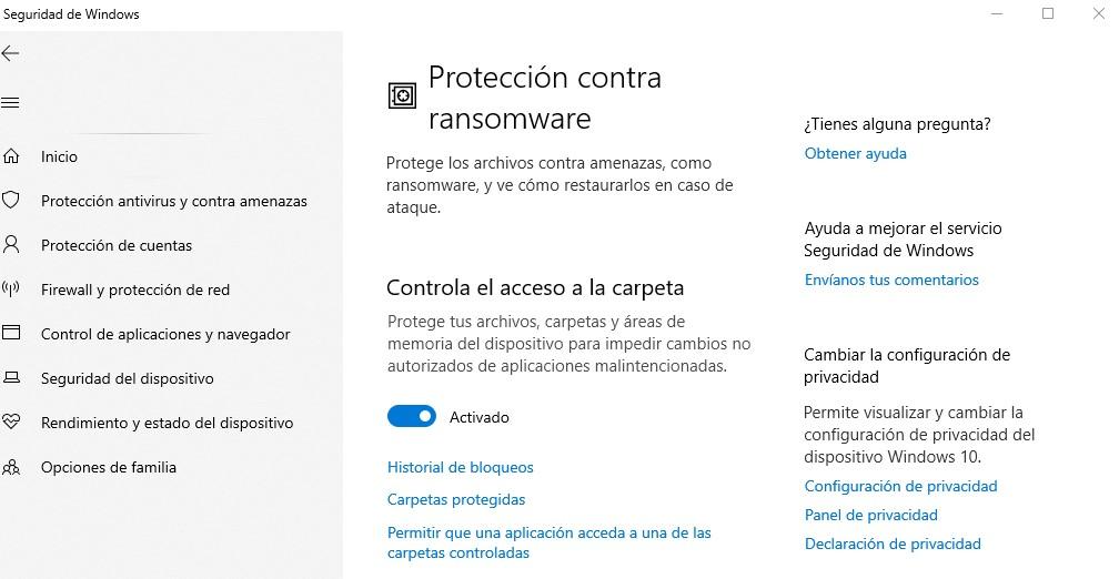 Protección frente a ransomwara en Windows Defender