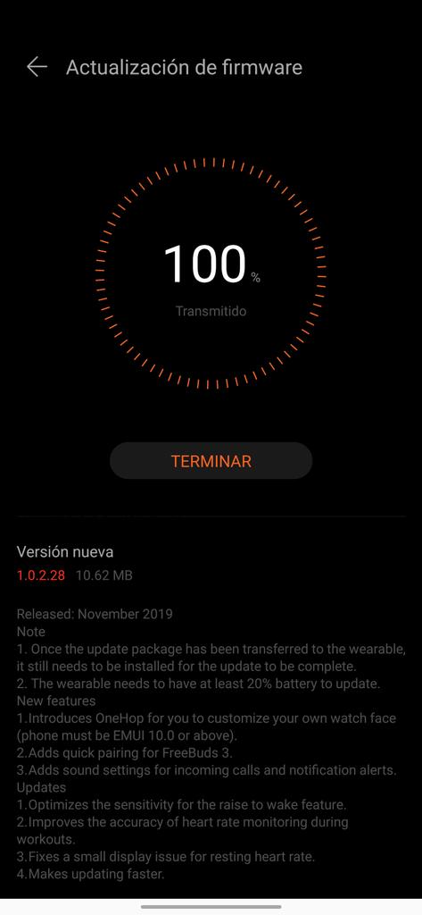 Datos actualización Huawei Watch GT 2
